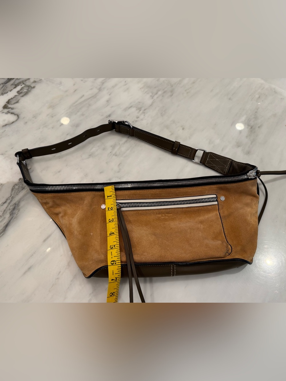 rag & bone Tan Suede and Brown Leather Crossbody Belt Bag with Silver Hardware - Picture 9 of 9